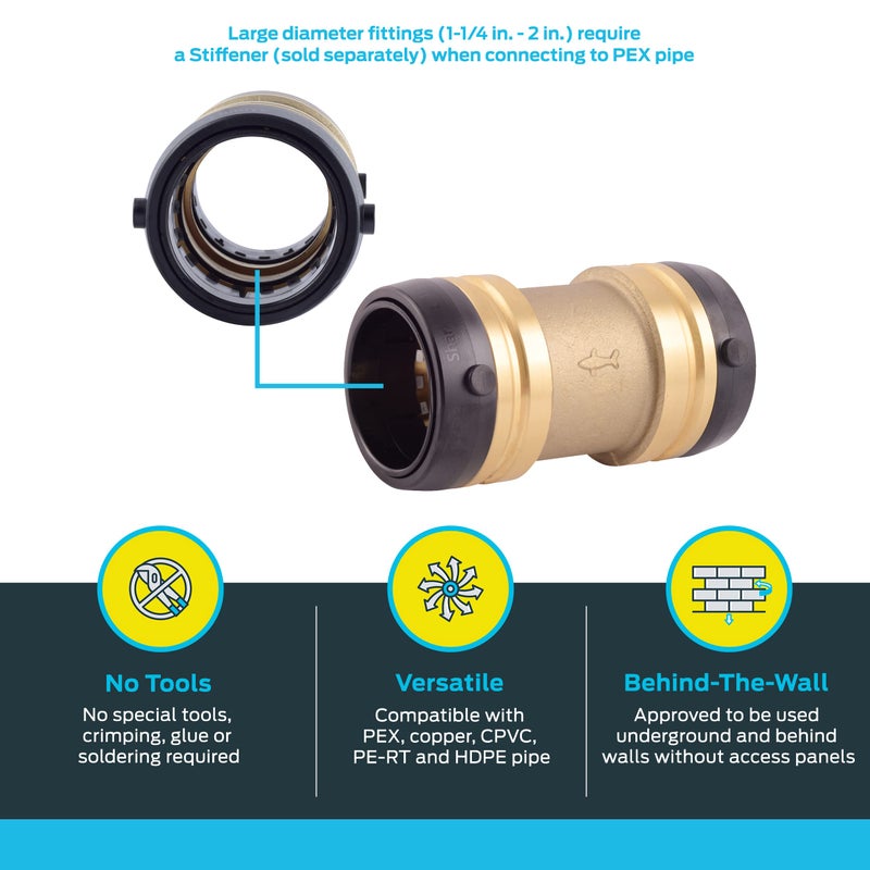 SharkBite 1-1/2 x 1-1/2 Inch Coupling, Push-to-Connect Brass Plumbing Fitting, UXL0141 - Image 3